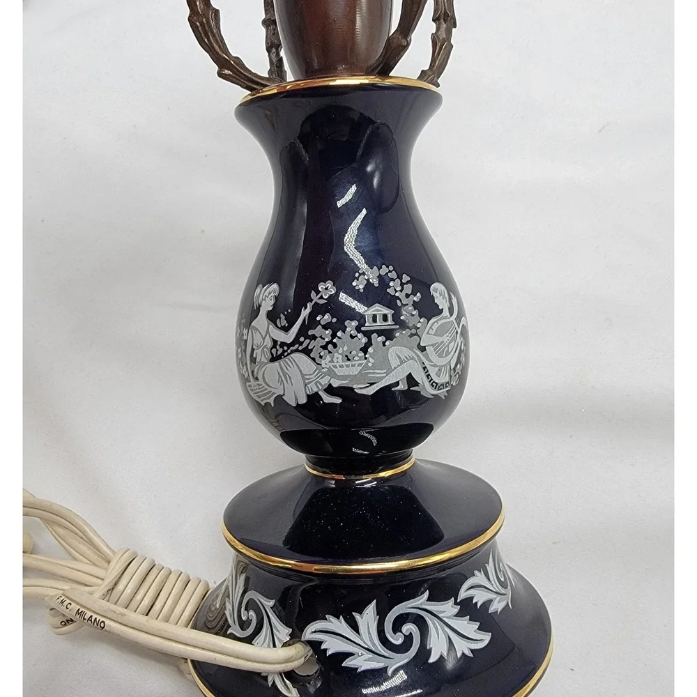 Vtg Murray Feis Florentin Italian Pottery Colbalt Table Lamp #7065 Gilt Brass‎